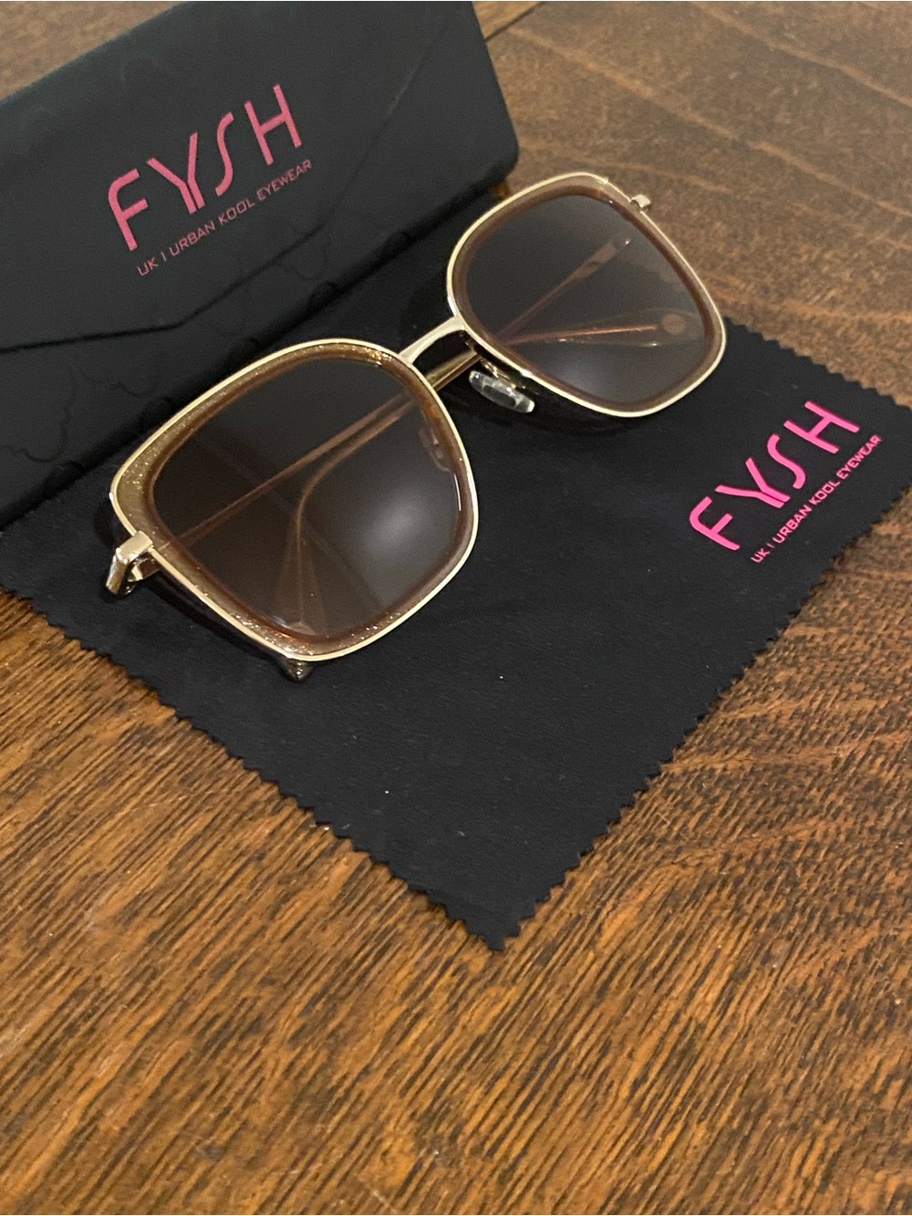 Fysh brand square sunglasses. Model 2046 in Pecan Shimmer. Like new.